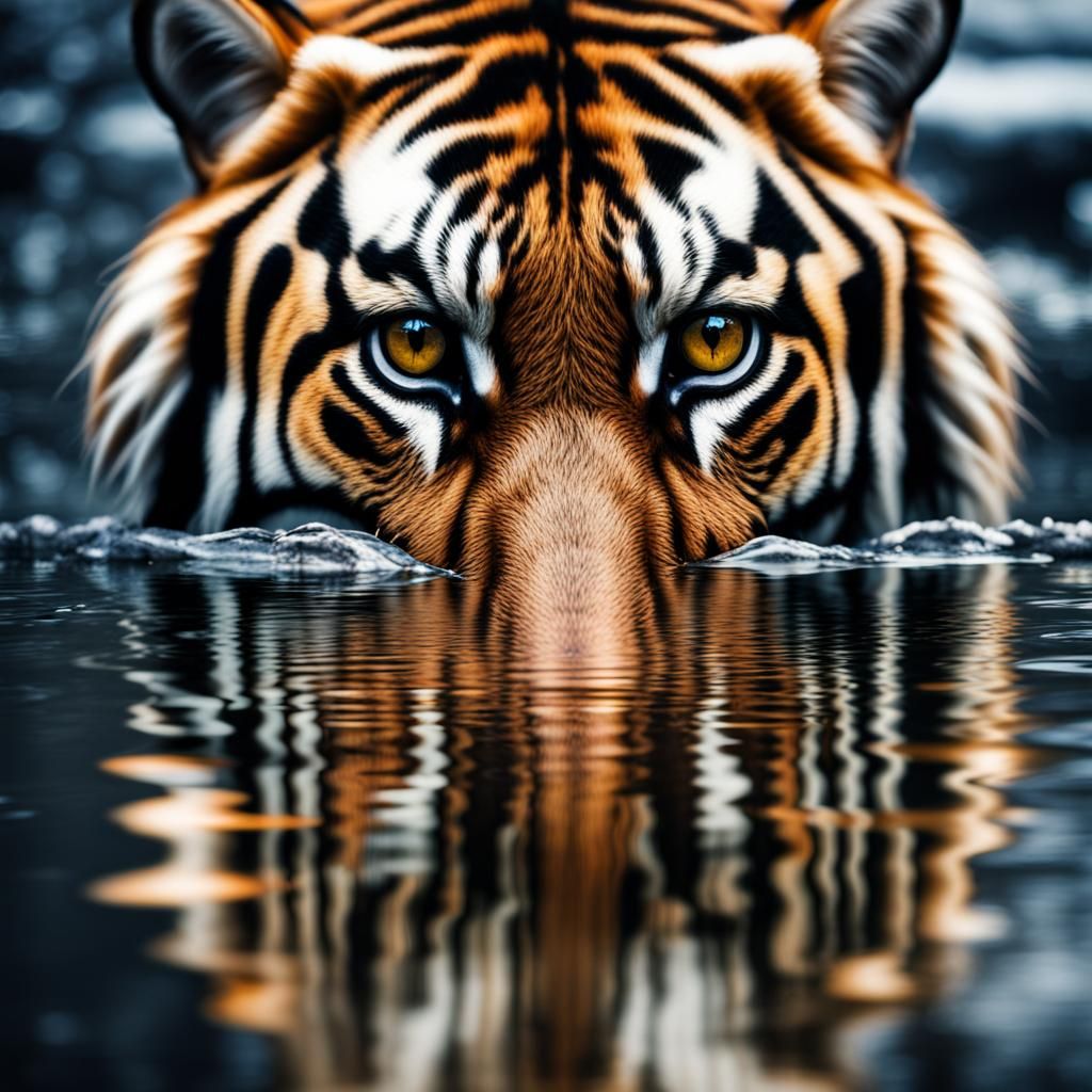 Hyperrealistic Tiger Eye Reflection in Water