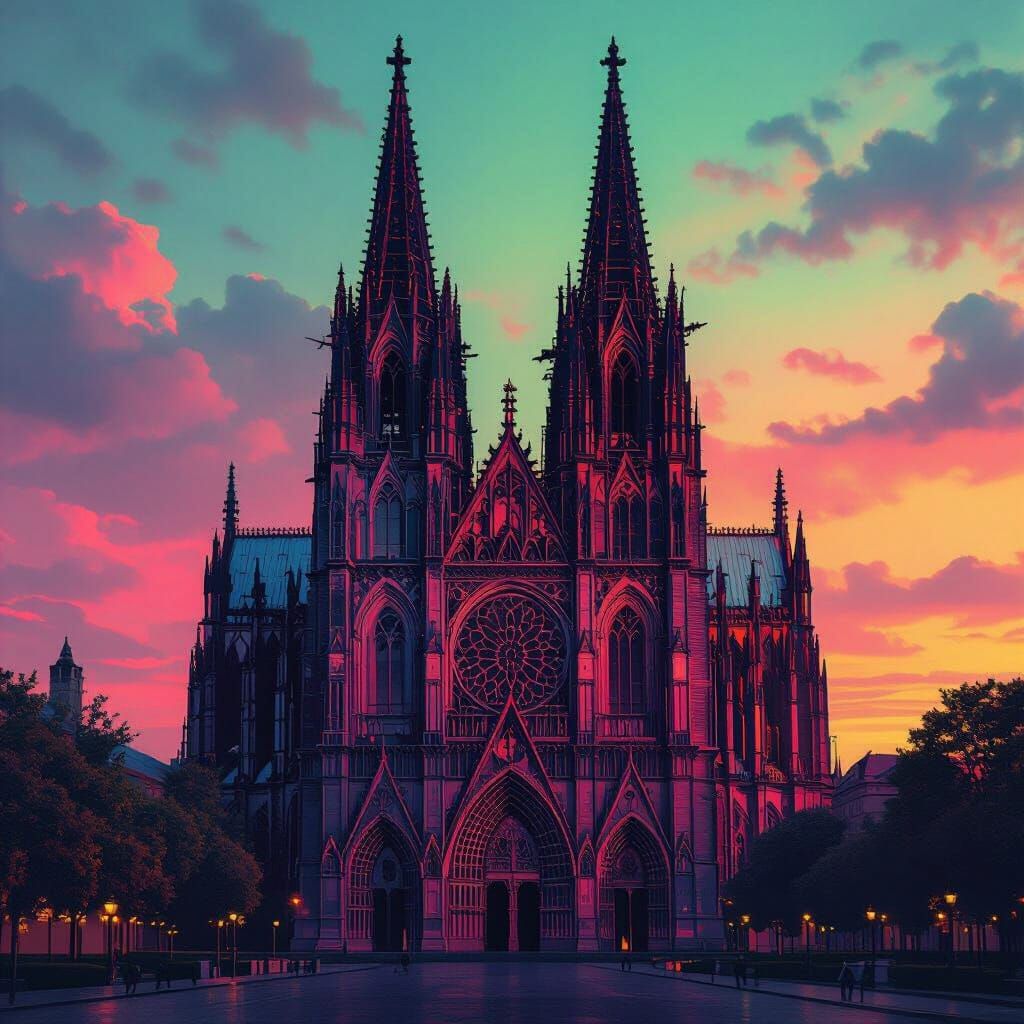 Gothic Cathedrals in Vibrant Neon Colors