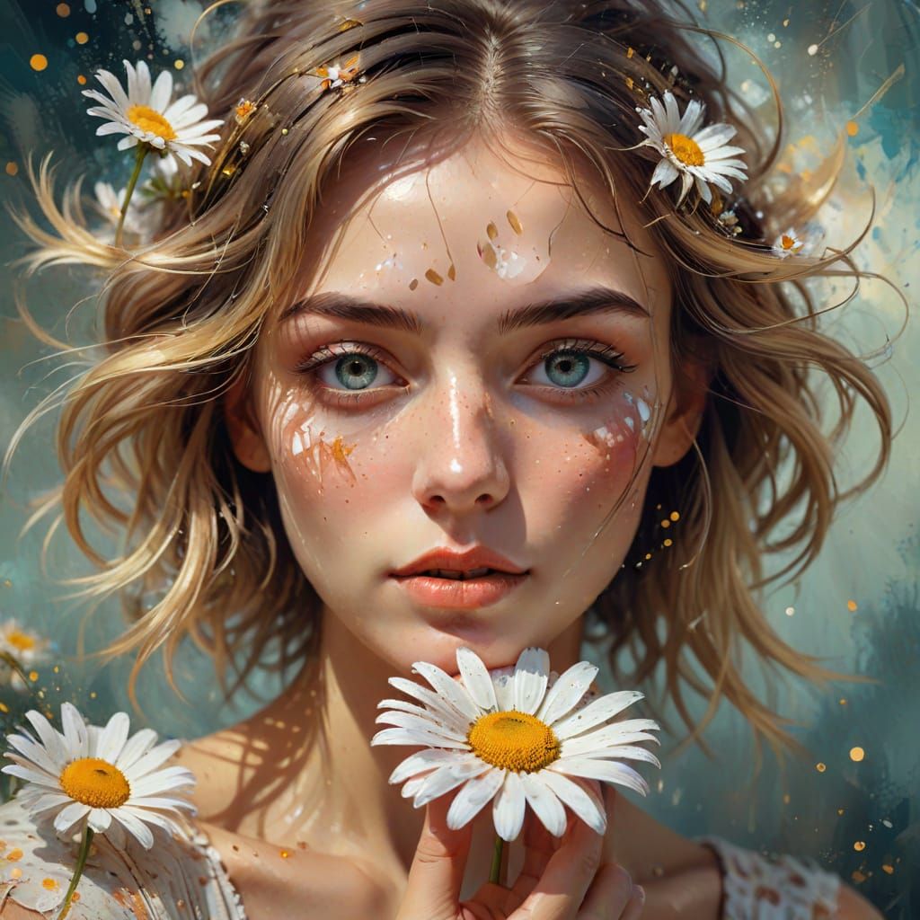 Young Woman with Daisy: Fantasy Art Portrait