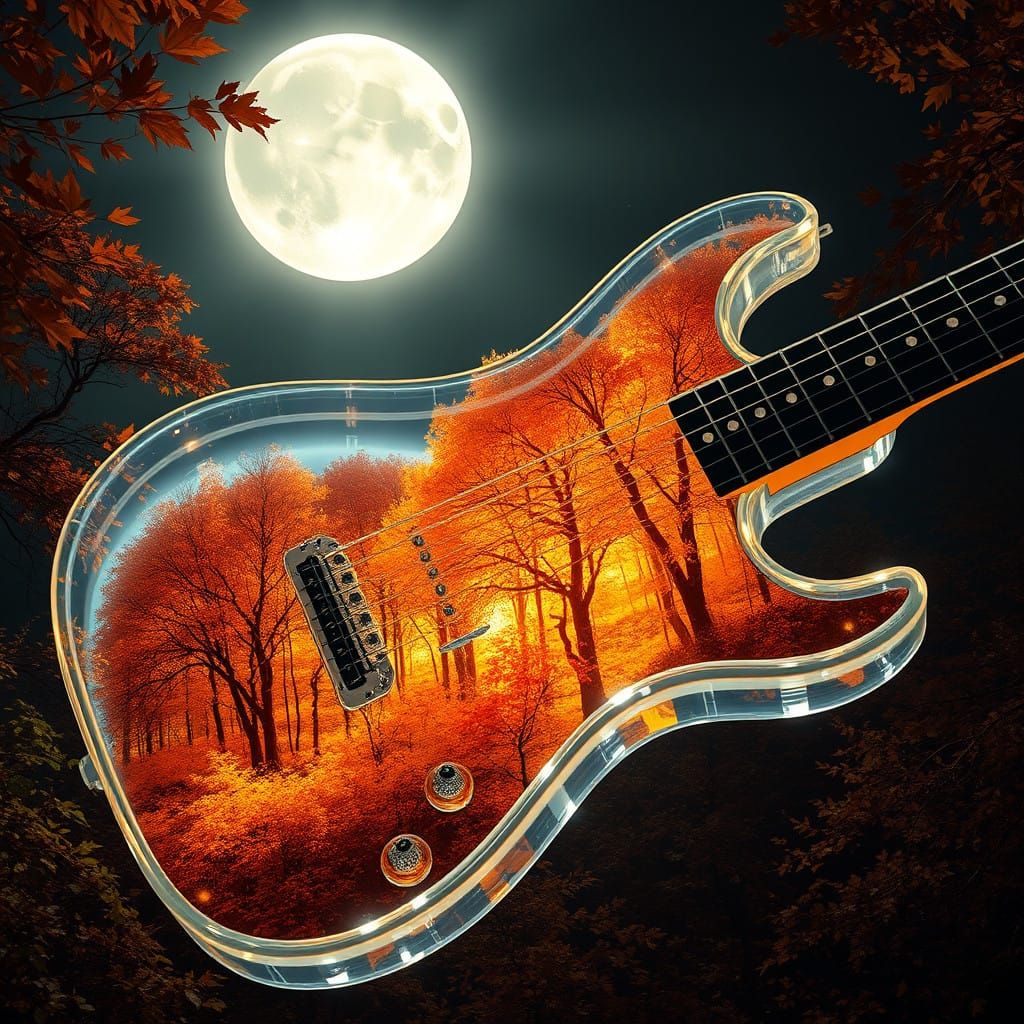 Moonlit Autumn Wonderland Within Transparent Guitar