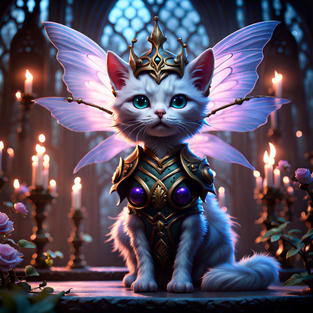 Gothic Fairy Kitten Queen in Detailed Matte Painting