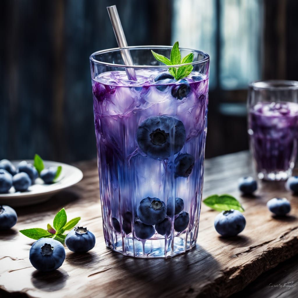 Lush Blueberry Lemonade Drink in Watercolor Style