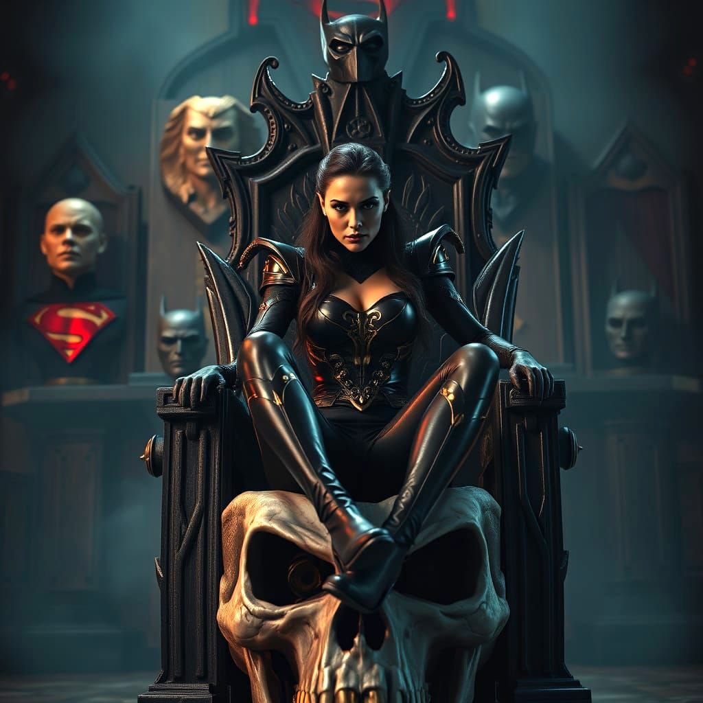 Villainess on Skull Throne in Dark Castle Room
