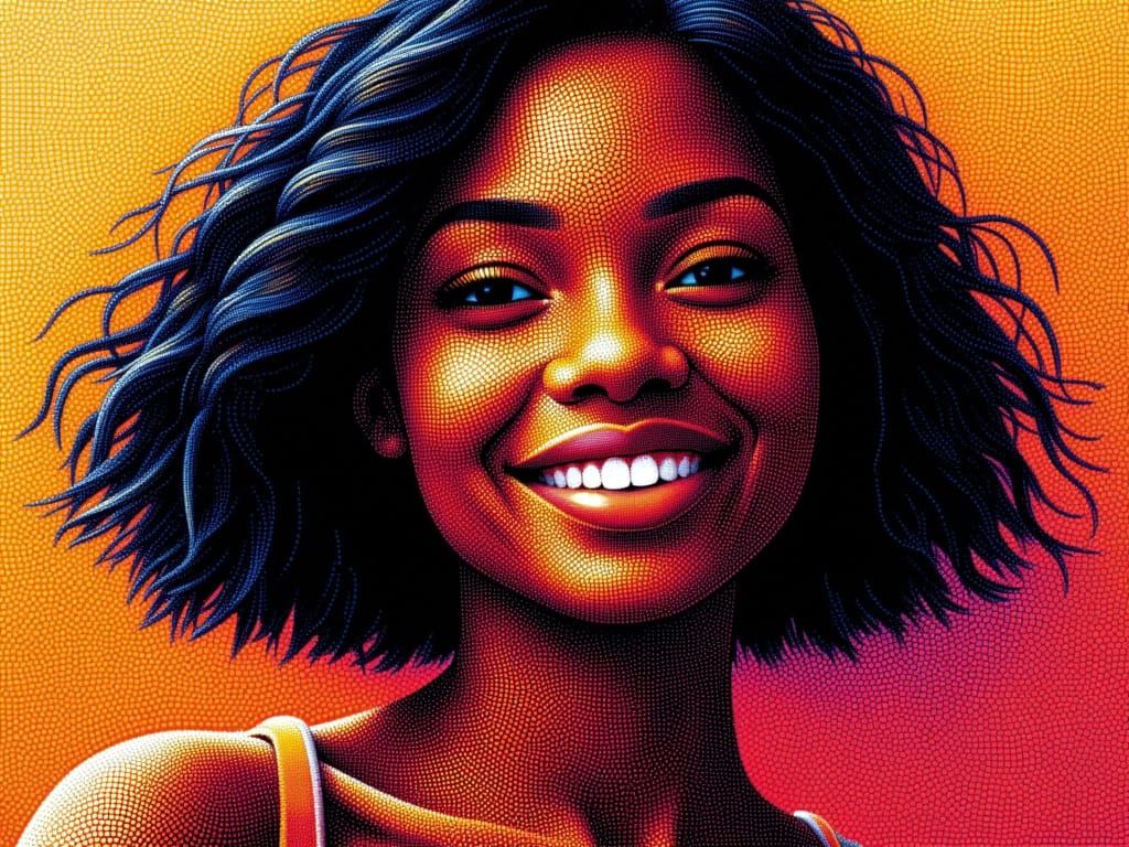 Pointillist Portrait of a Smiling African-American Woman