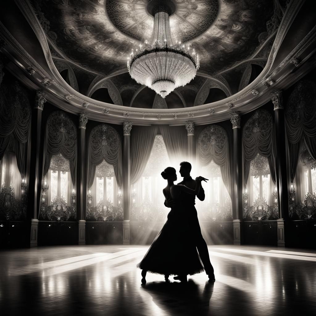 Graceful Ballroom Dance in Monochrome Digital Art