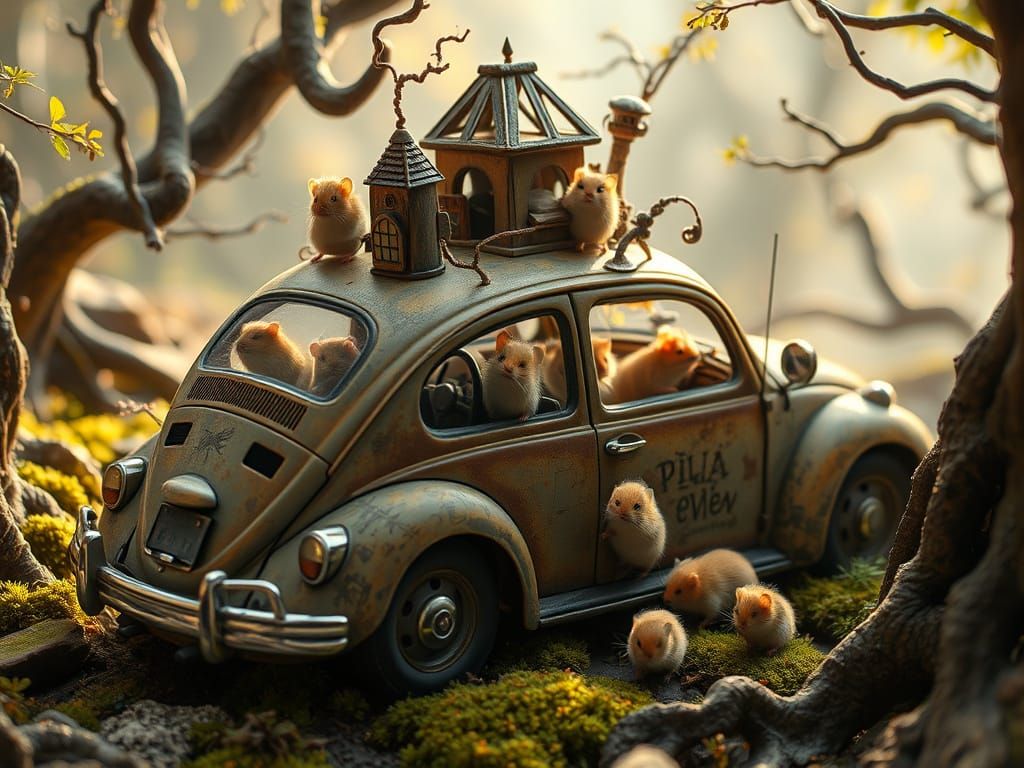 Wild Hamsters Build Miniature Metropolis in VW Beetle
