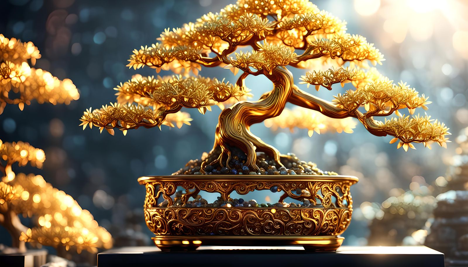 Glistening Gold Bonsai Tree with Gems