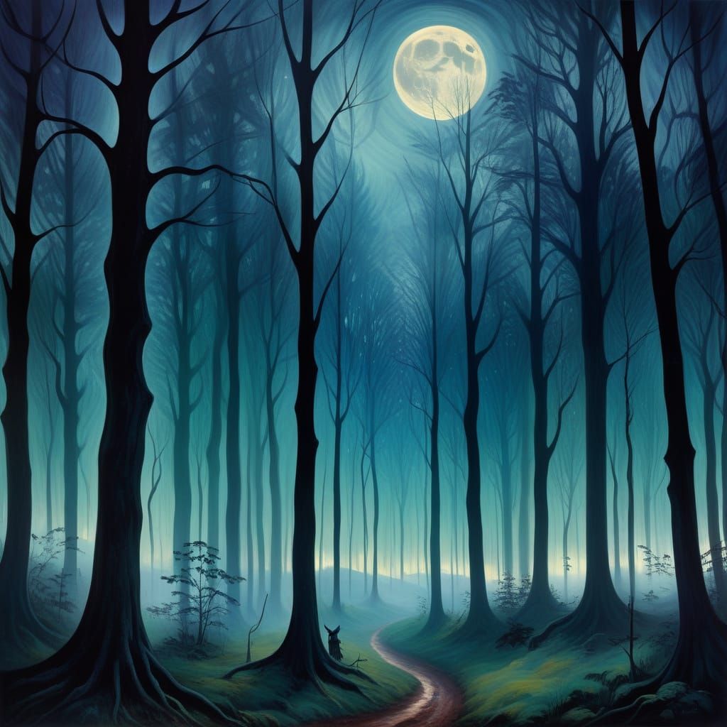 Mystical Moonlit Forest in Symbolist Style