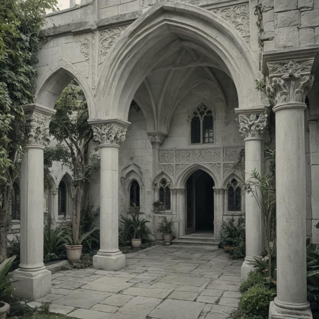 Gothic Courtyard Garden in Pale Stone