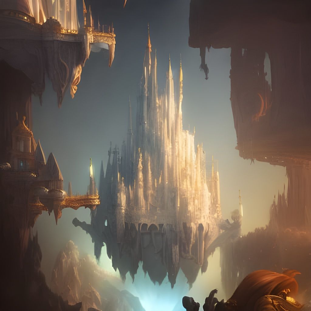 Fantastical Floating Island Castle in Clouds