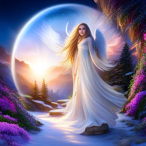 Angel Snow Globe with Unicorn and Crystal City