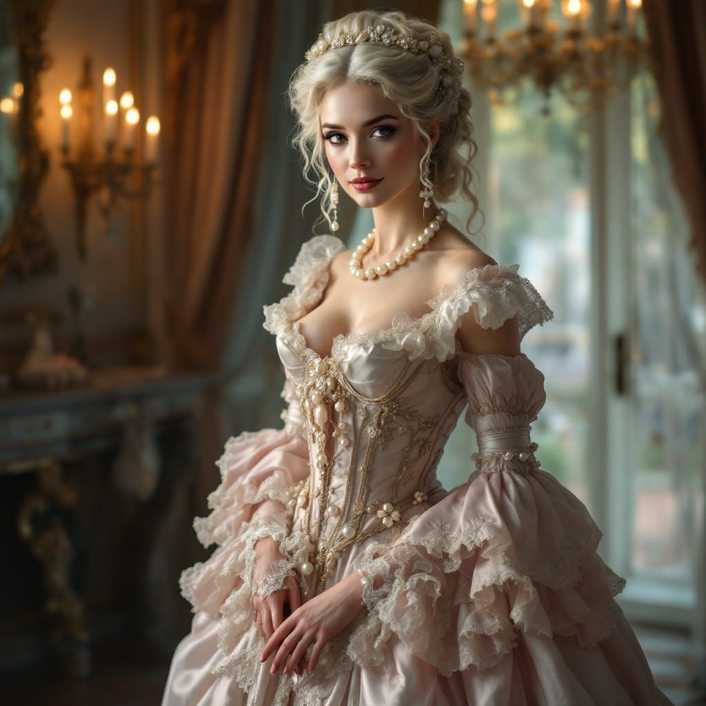 Elegant Rococo Courtesan in Candlelit Boudoir