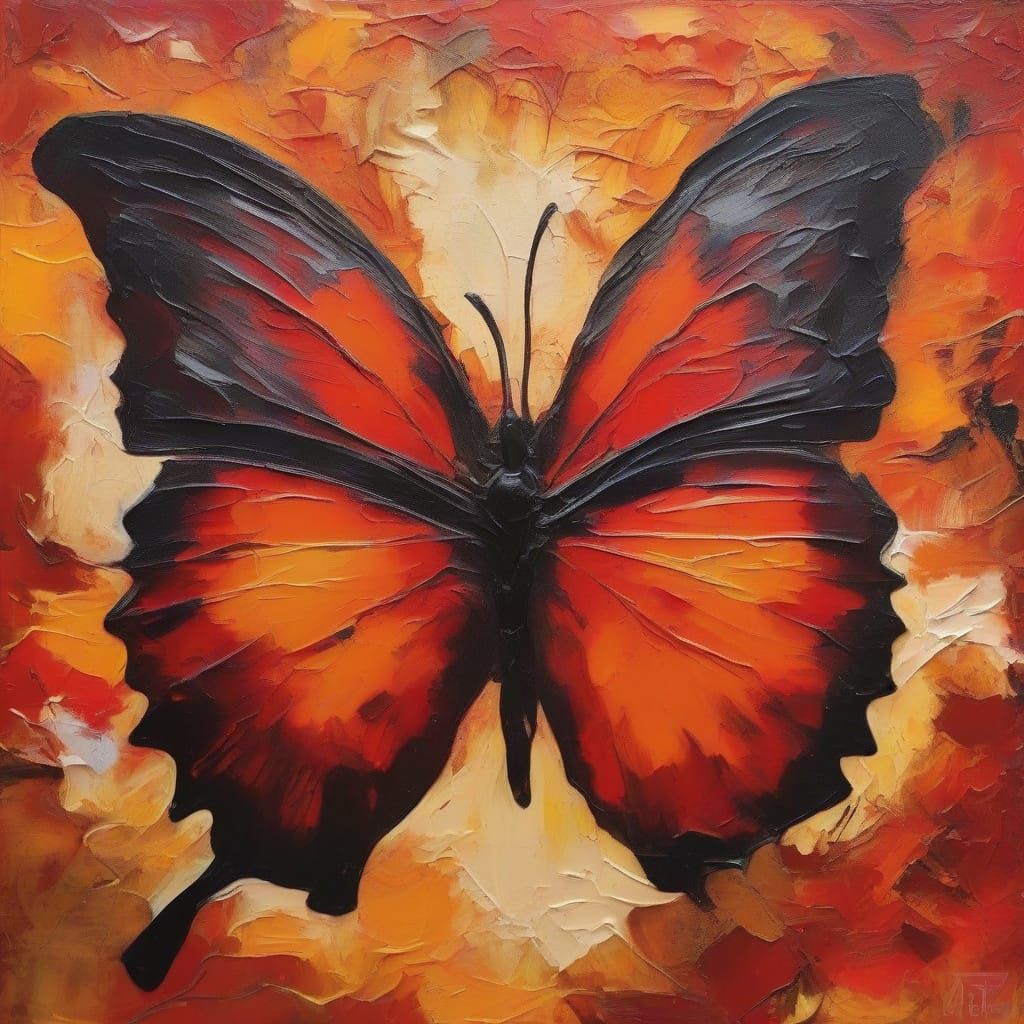 Crimson Butterfly Sunset in Abstract Expressionist Style