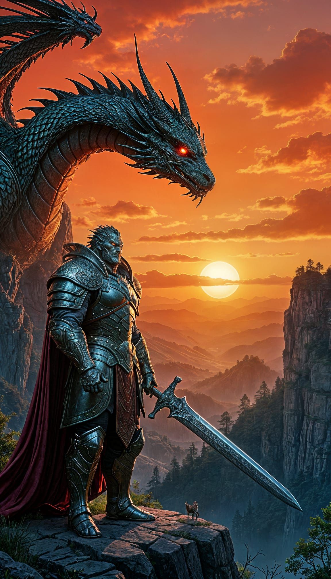 Futuristic Orc King with Syrian Horse at Sunrise