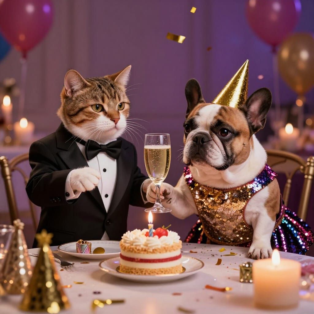Elegant Cat and Dog Toast at New Year's Party