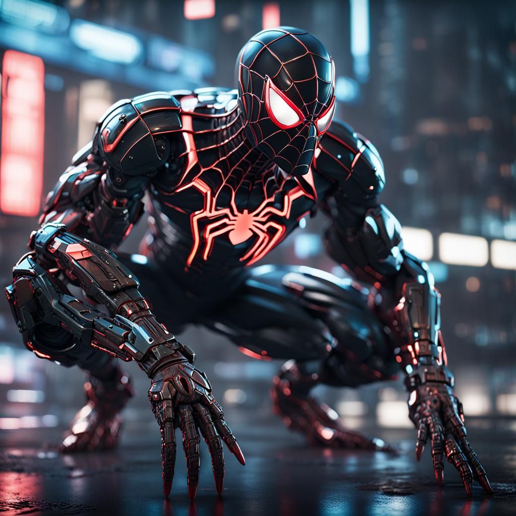 Cyberpunk Spider-Man with Intricate Mech Details