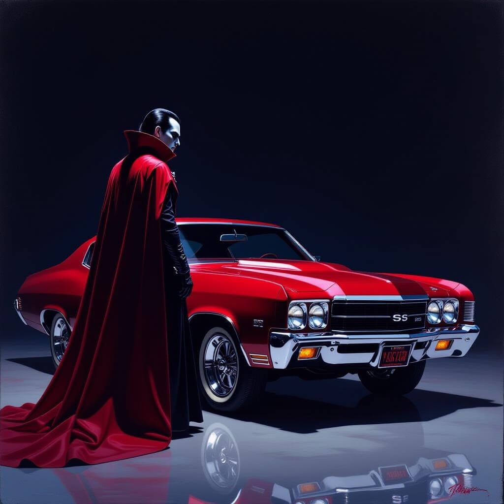 Vampire Lord Poses with Classic Muscle Car in Dark Romantic ...