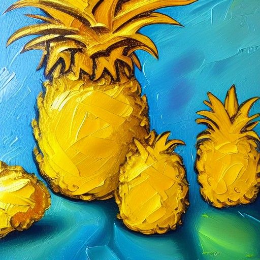 Golden Pineapple in Expressionist Impasto Style