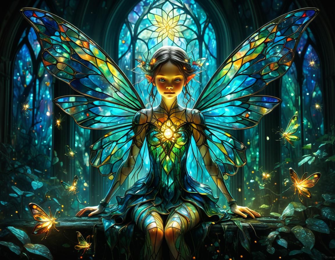 Stunning Stained Glass Fairy in Enchanted Forest