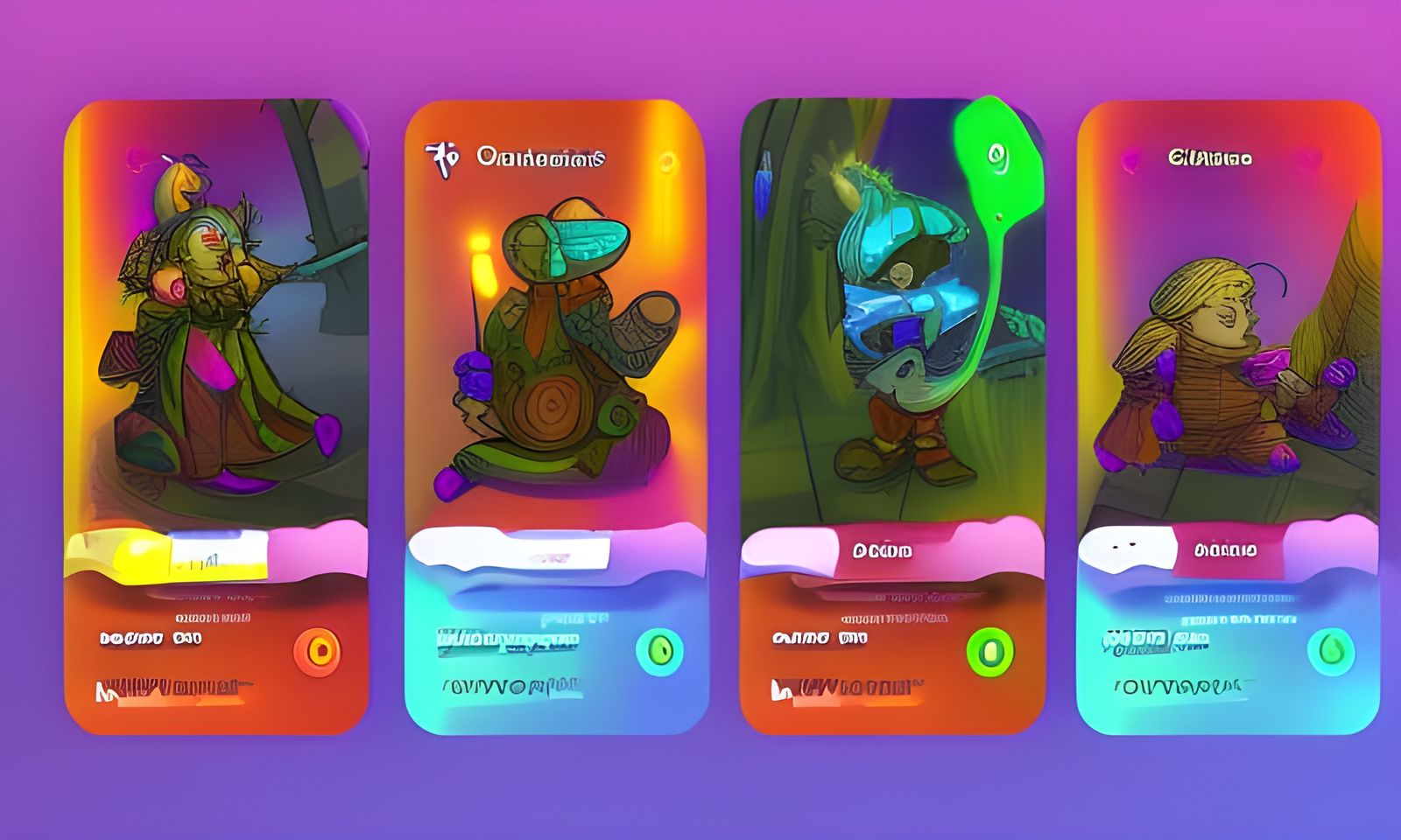digital art Character cards, a user interface for RPG card battle game