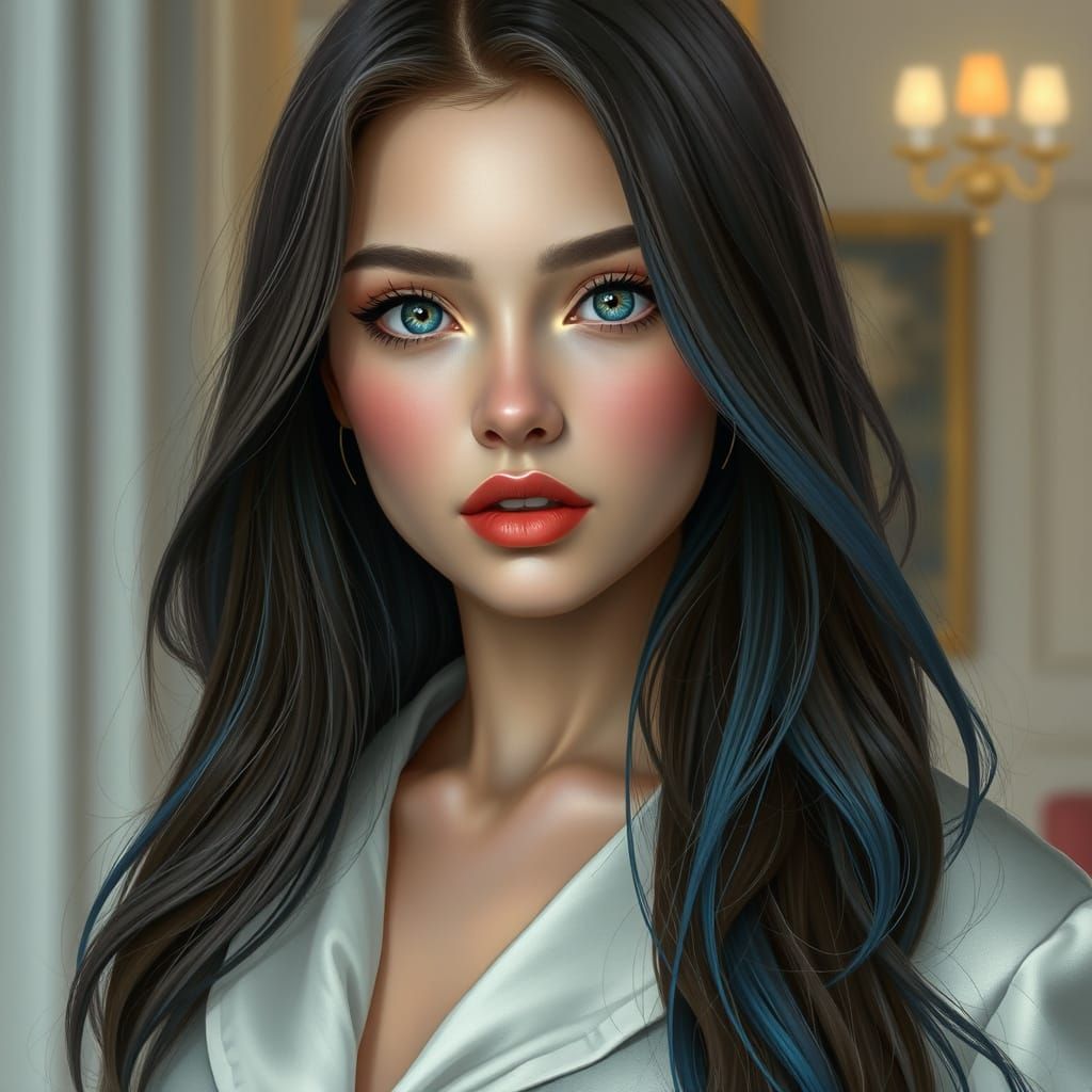 Photorealistic Portrait of a Woman with Blue Streaked Hair