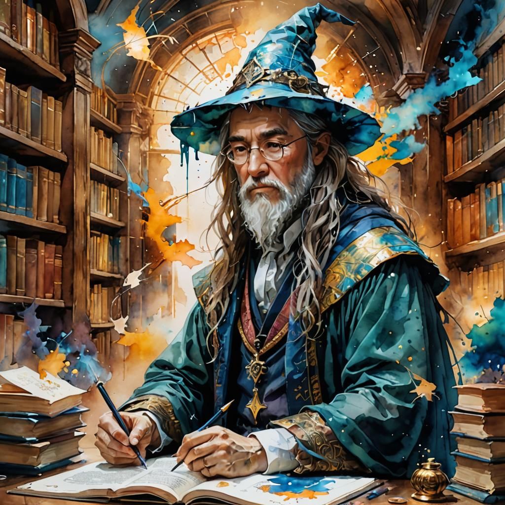 Wizard Student Studying in Magic Library