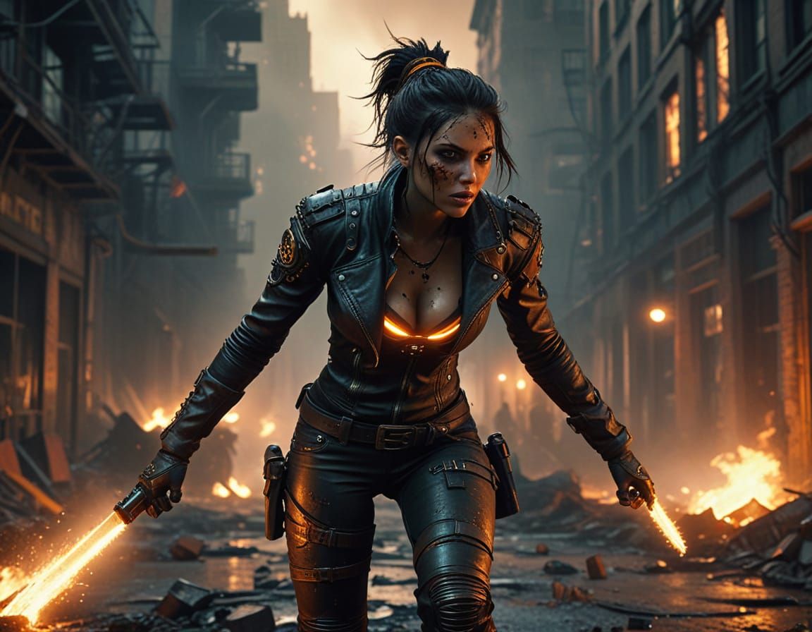 Steampunk Biker Girl Battles Zombies in Dystopian City
