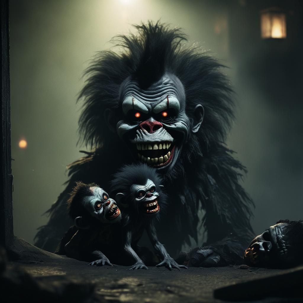 Cinematic Zombie Clown in Dark, Muted Film Grain