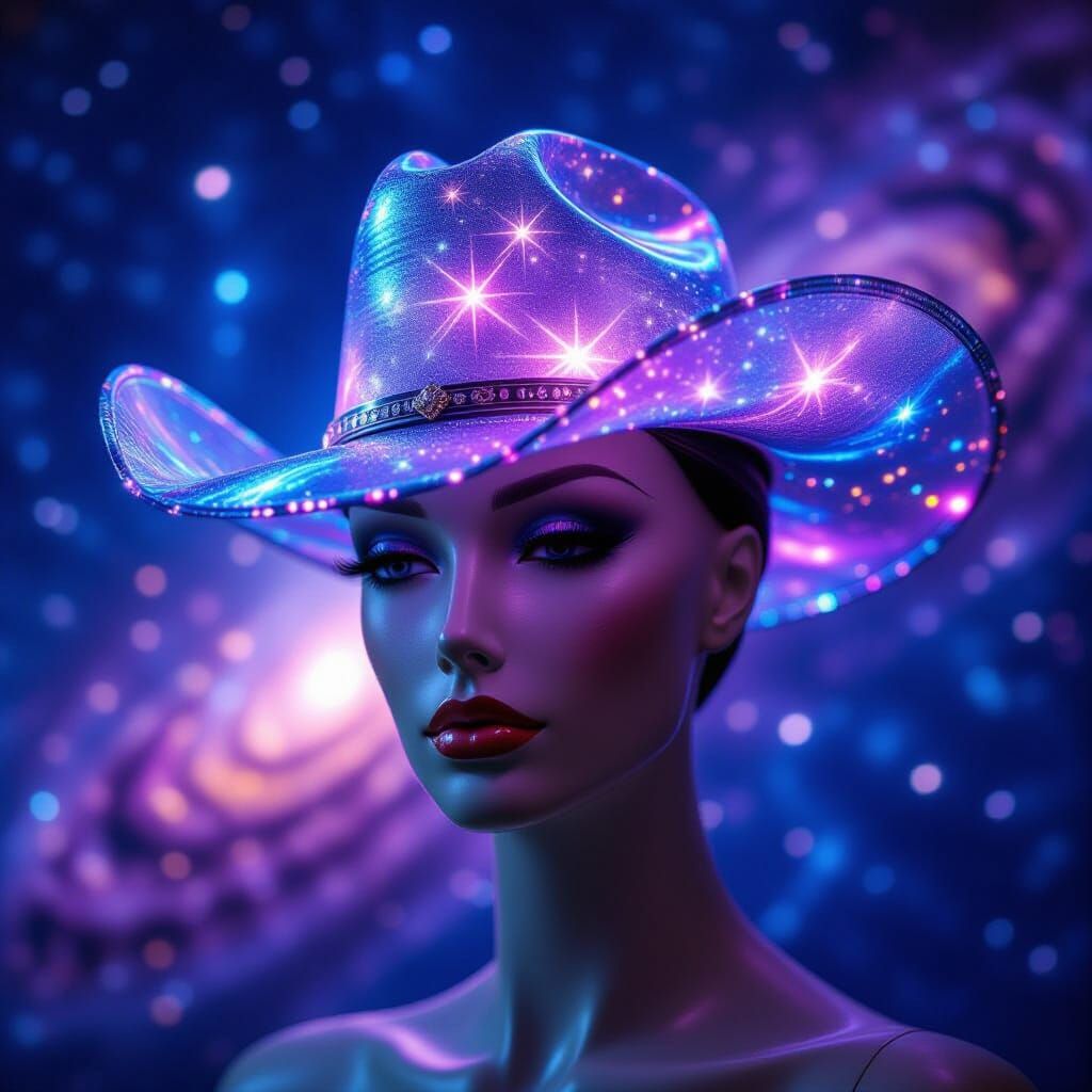 Cosmic Cowboy Hat on Mannequin - Hyperrealistic Art