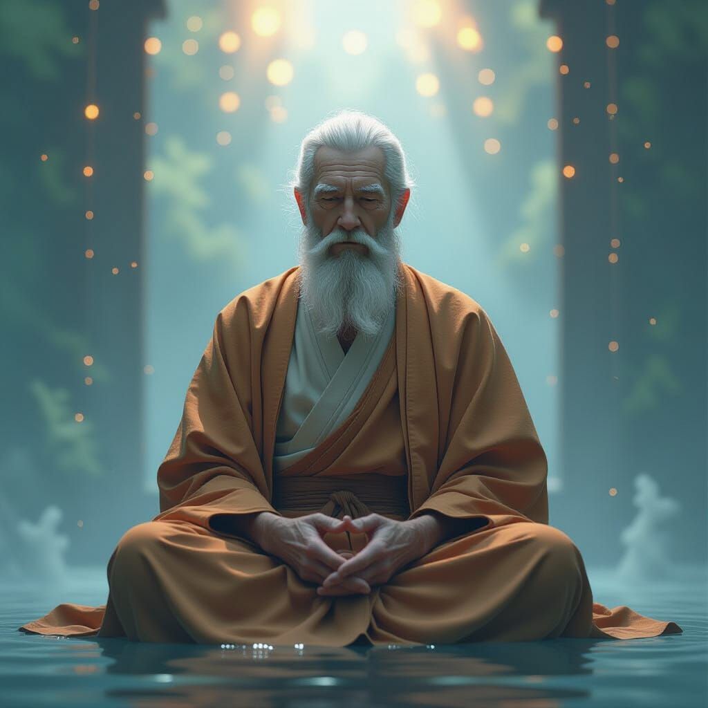 Meditating Man Melts into Static: Ethereal Digital Art