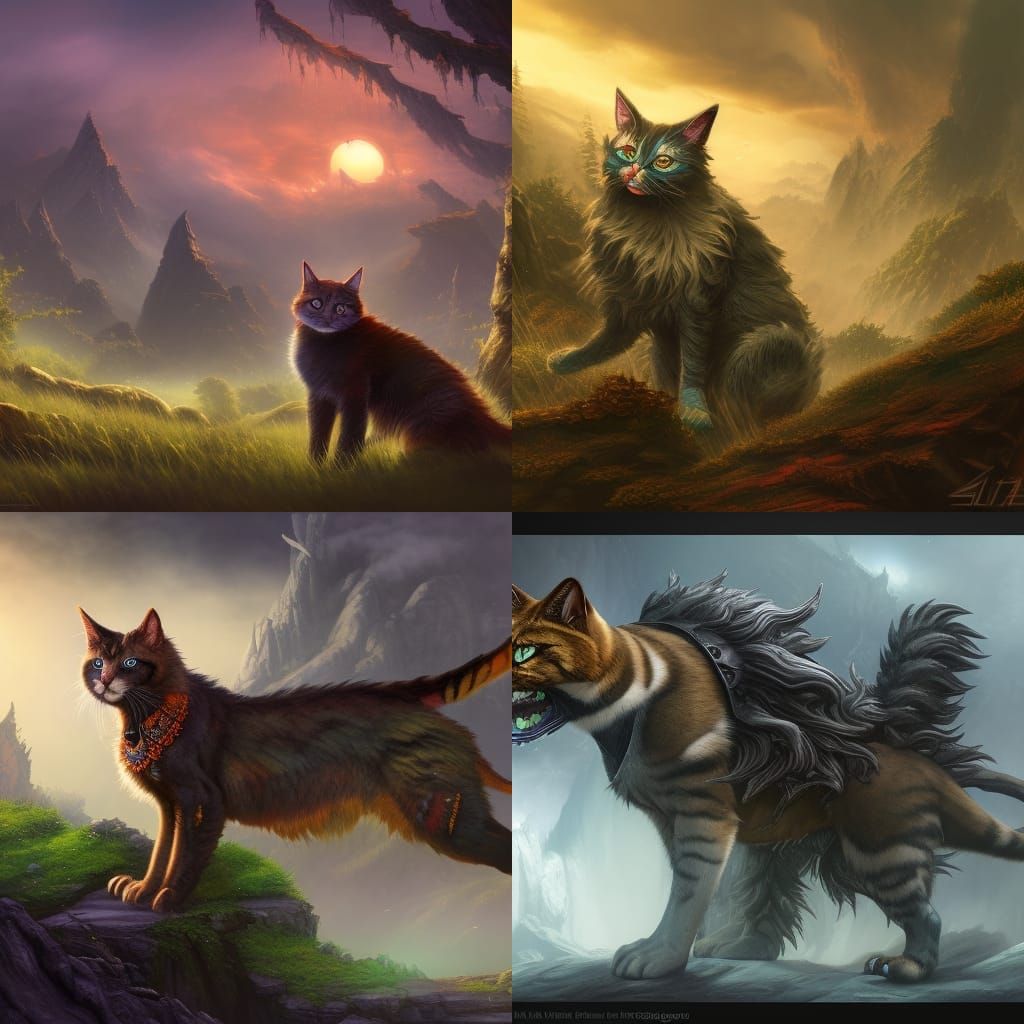 Fantastical Warrior Cats in Detailed Matte Painting