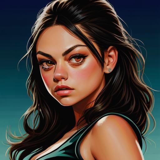 Mila Kunis in Gouache Pinup Style