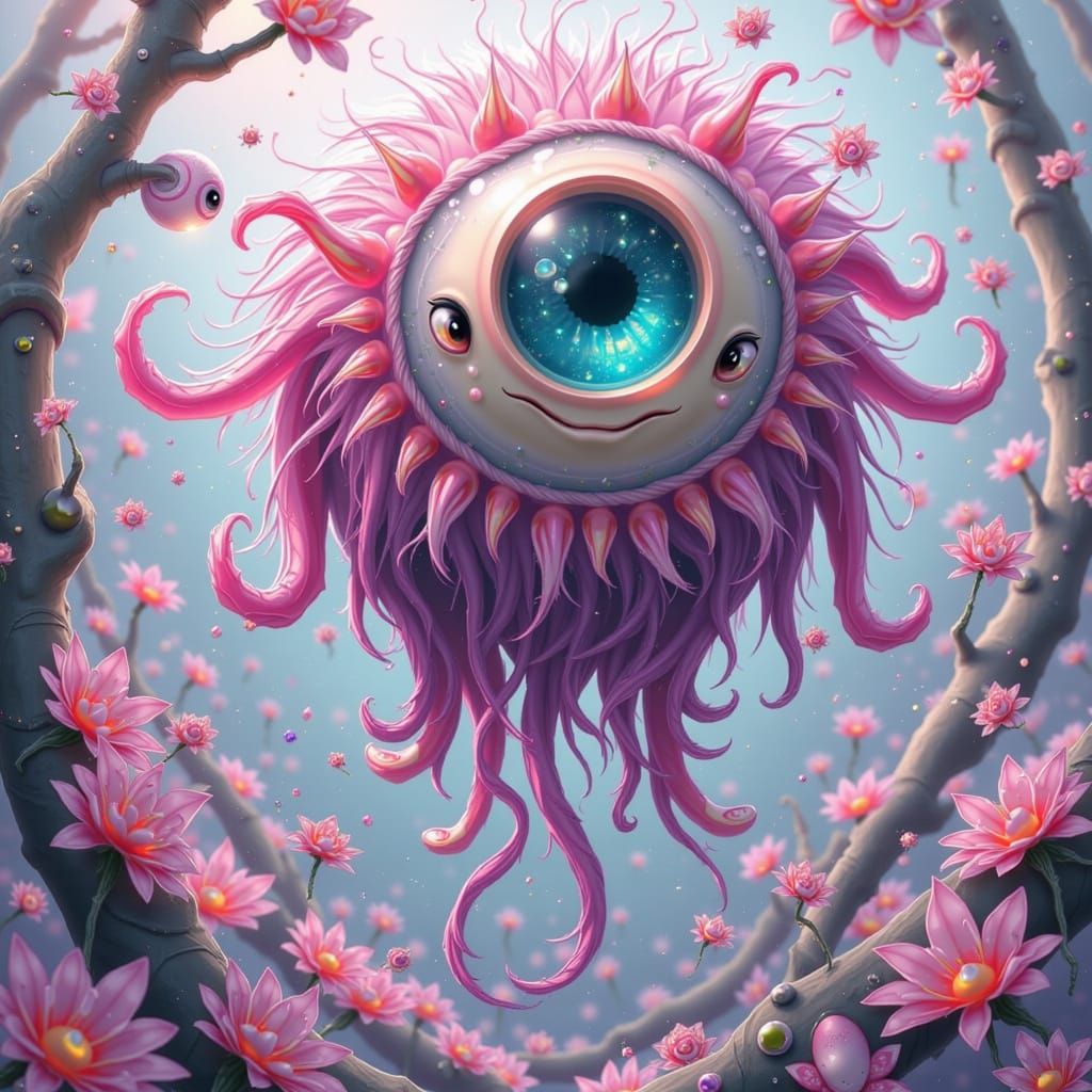 Whimsical Eyeball Monster with Vibrant Tentacles in Fantasti...