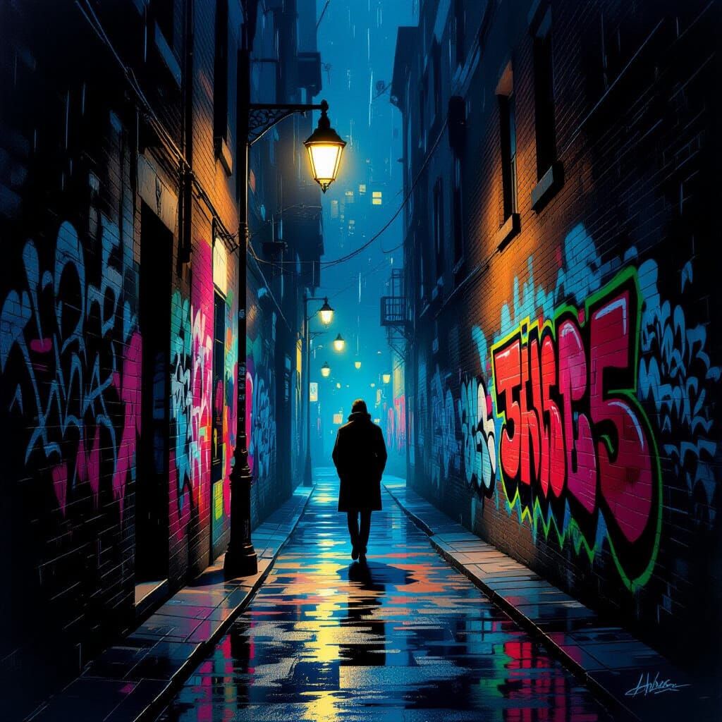 Mysterious Alleyway at Night: Digital Painting