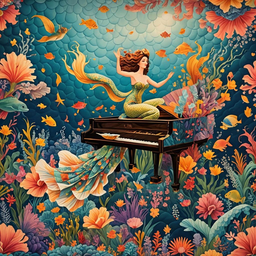 Mermaid and Piano Dance at Sunrise