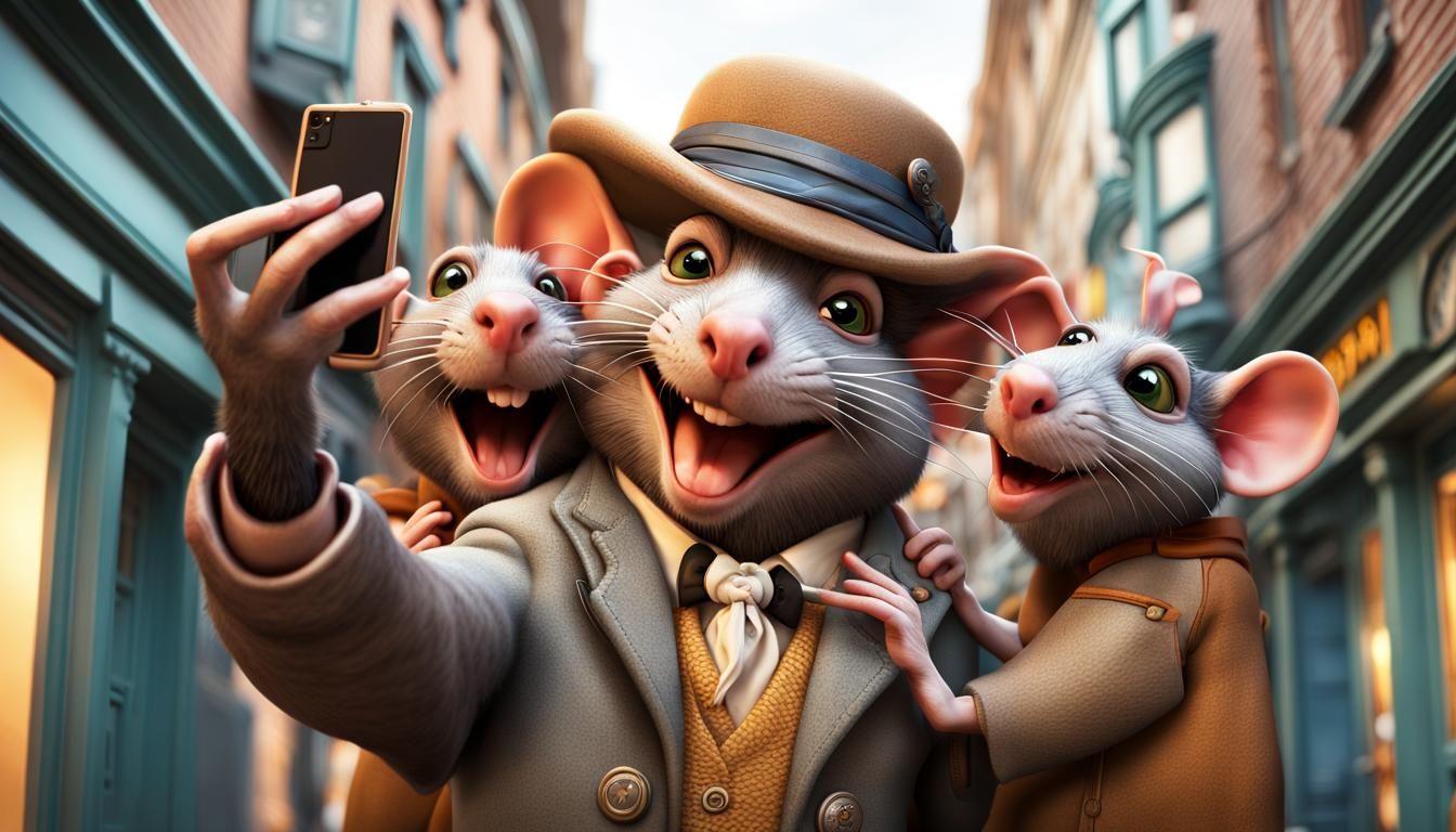Selfie cartoon rats beatnik