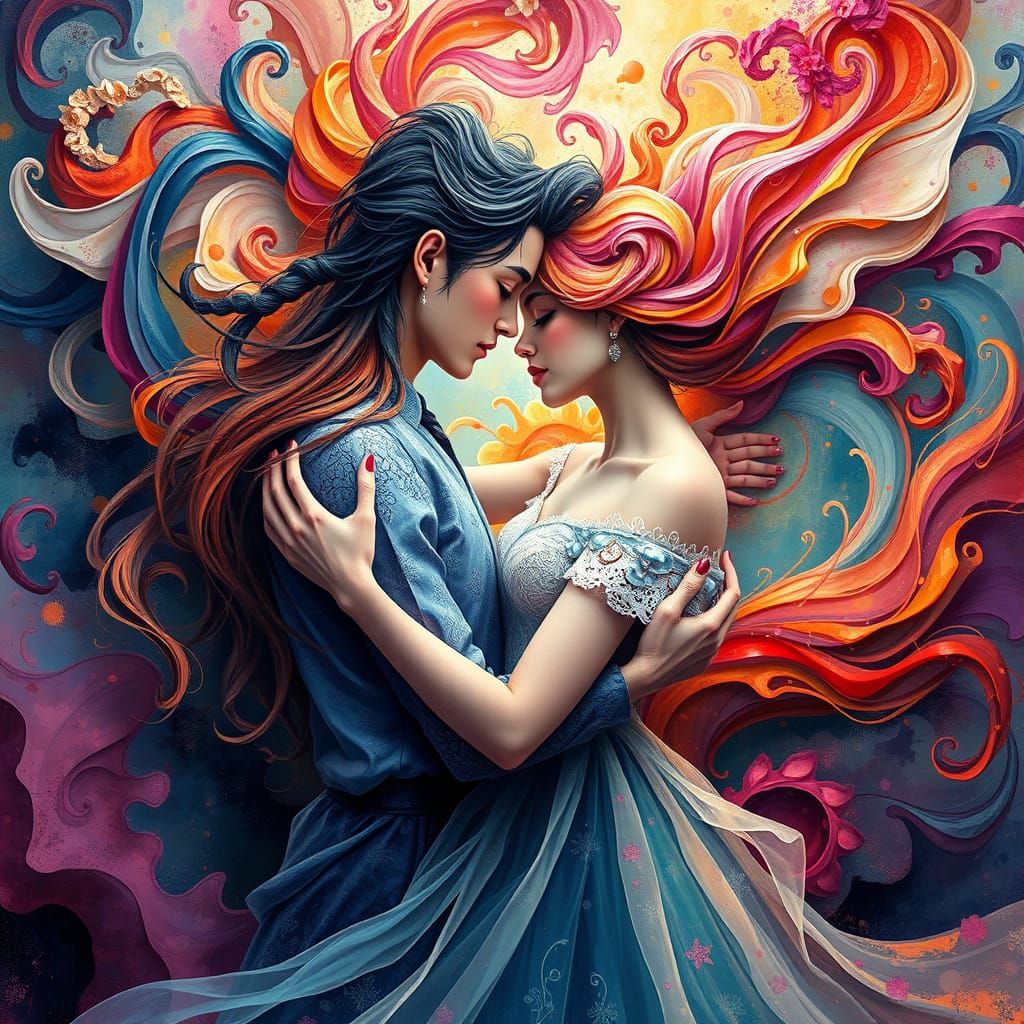 Ethereal Lovers in Dreamlike Scene, Maximalist Epic Impressi...