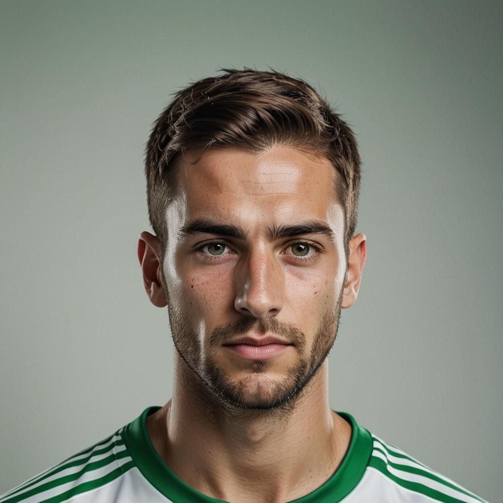 Detailed Studio Portrait of Soccer Player in Real Photograph...