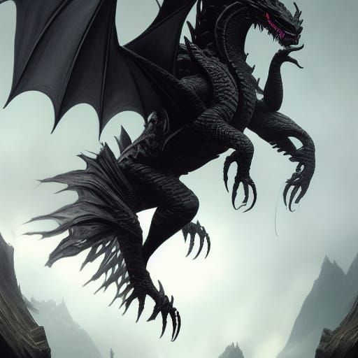 Majestic Black Dragon in Dark Fantasy Style