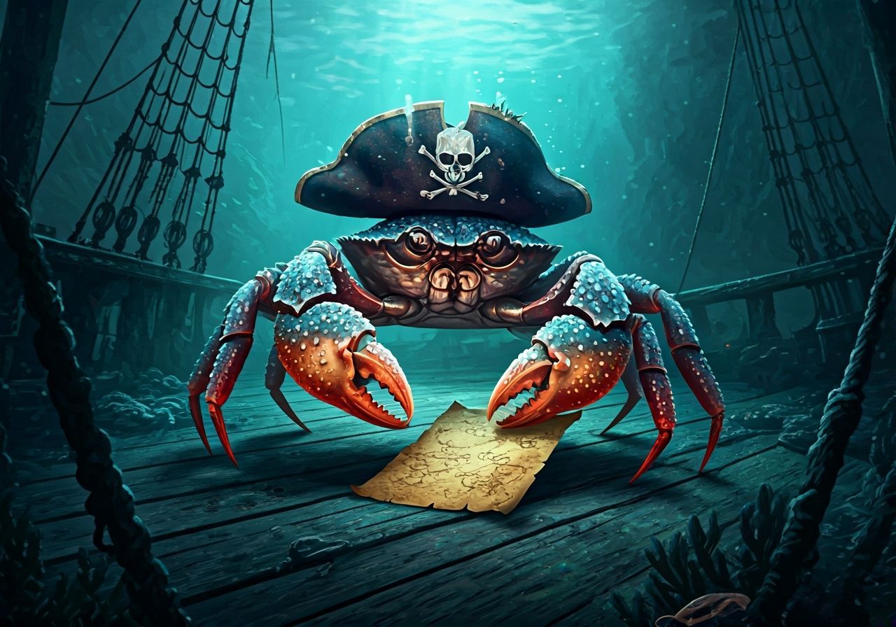 Crystal Pirate Crab on Sunken Ship, Digital Art
