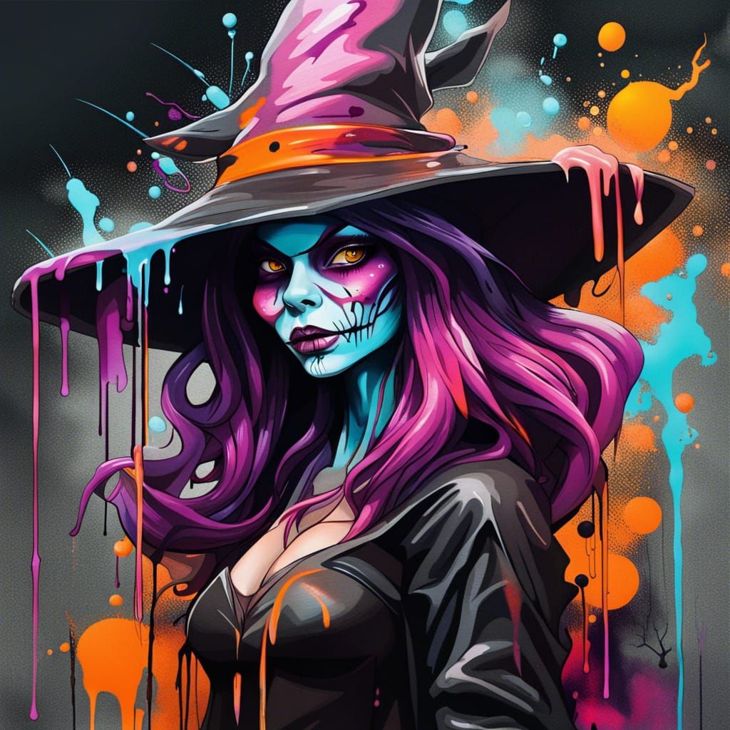 Halloween Witch in Graffiti Splash Art Style