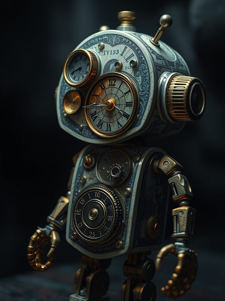 Clockwork Robot of Money in Dark Surrealism