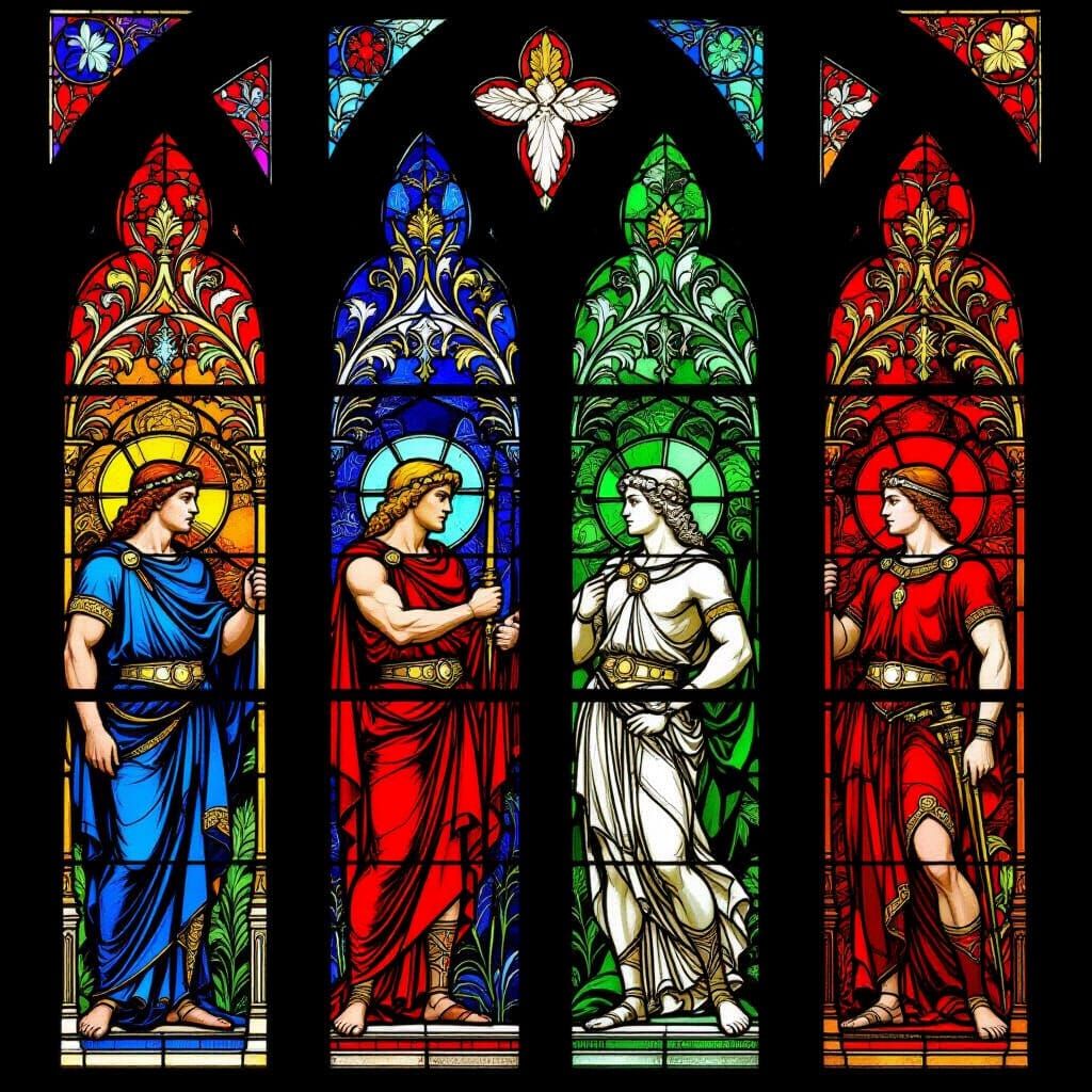 Hercules' Labors in Stained Glass Art Nouveau
