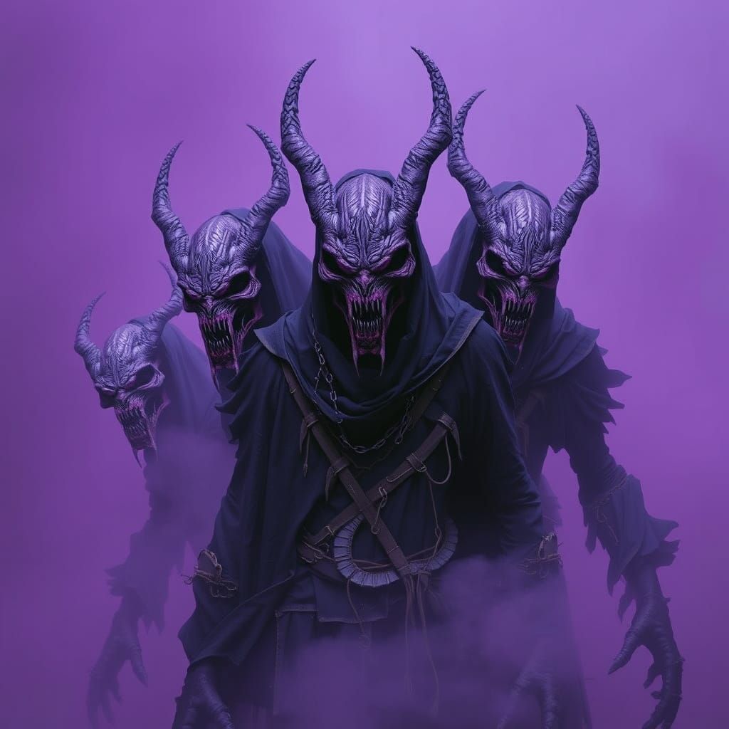 Fierce Purple Monsters Emerge from Eerie Fog