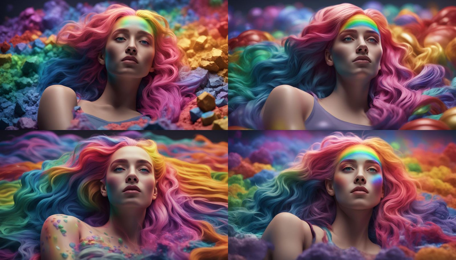 Rainbow Hair Beauty in Marble