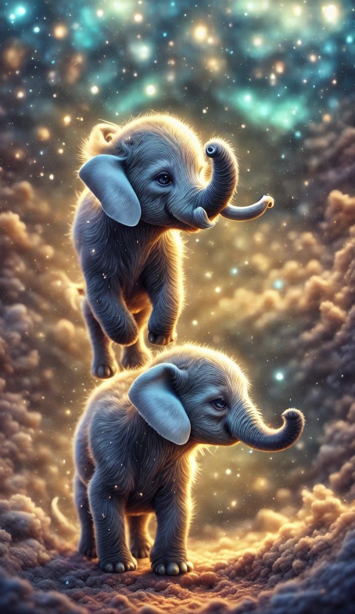 Majestic Elephant Sinks in Quicksand Oil Painting