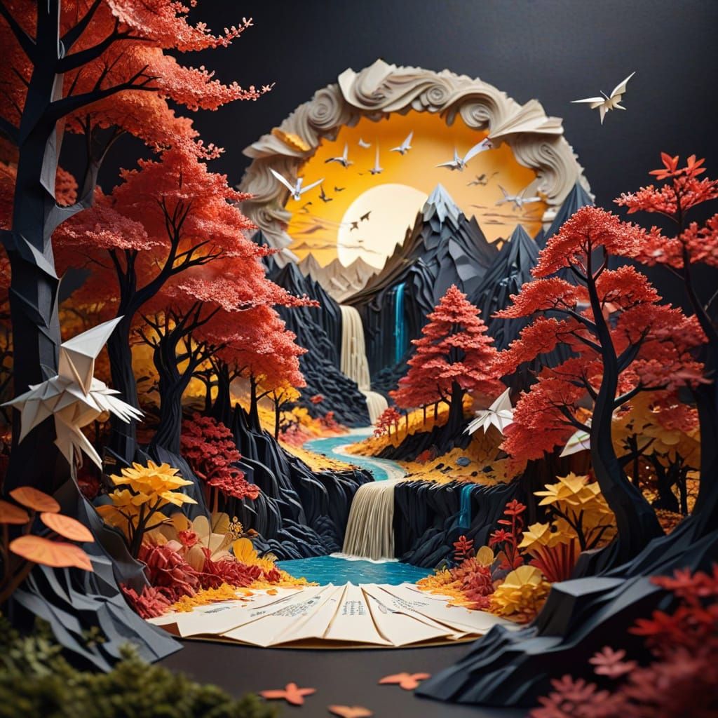 Hyper-Realistic Paper Art Dreamworld in Vibrant Colors