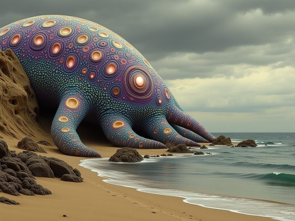 Alien Sea Creature in Surreal Bioluminescent Depths