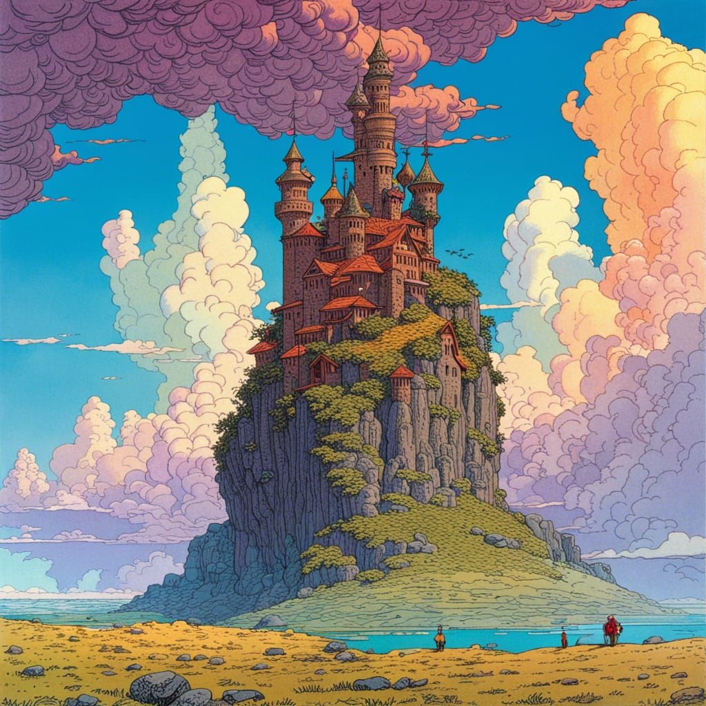 Floating Castle in the Clouds: Moebius Style