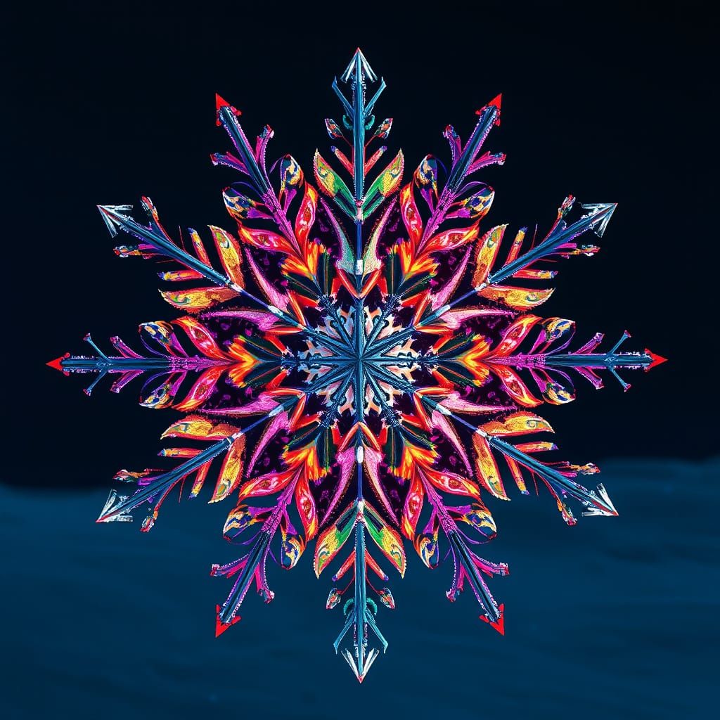 Rainbow Snowflake Fractals in Dark Fantasy Style